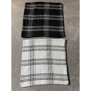 Two Vintage 70s Pillow Cases Covers Black White Zipper Retro Funky Groovy Knit